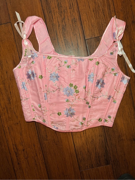 Tops - NWOT Pink Embroidered Corset Tank Top Women’s Medium